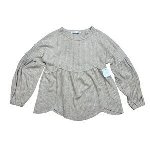 Altard State Beige Waffle Knit Long Sleeve Babydoll Top Size XS NWT